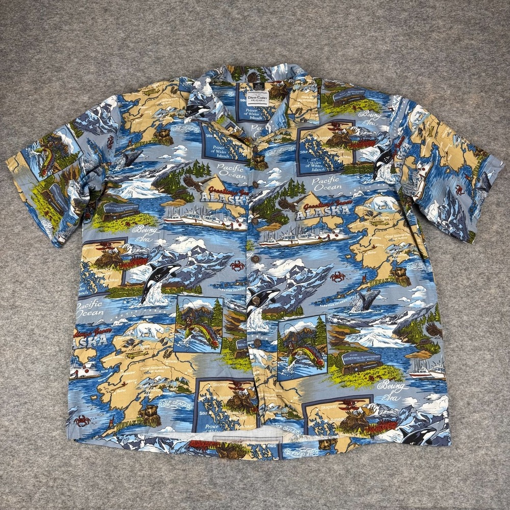 David Carey Originals Hawaiian Shirt Button Up Alaska Pacific Ocean Mens 2X